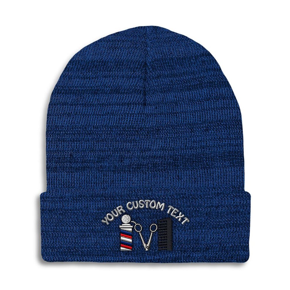 Custom Beanies for Men Barber Logo Embroidery Skull Cap Winter Hats for Women Acrylic One Size Heather Royal Blue Personalized Text Here