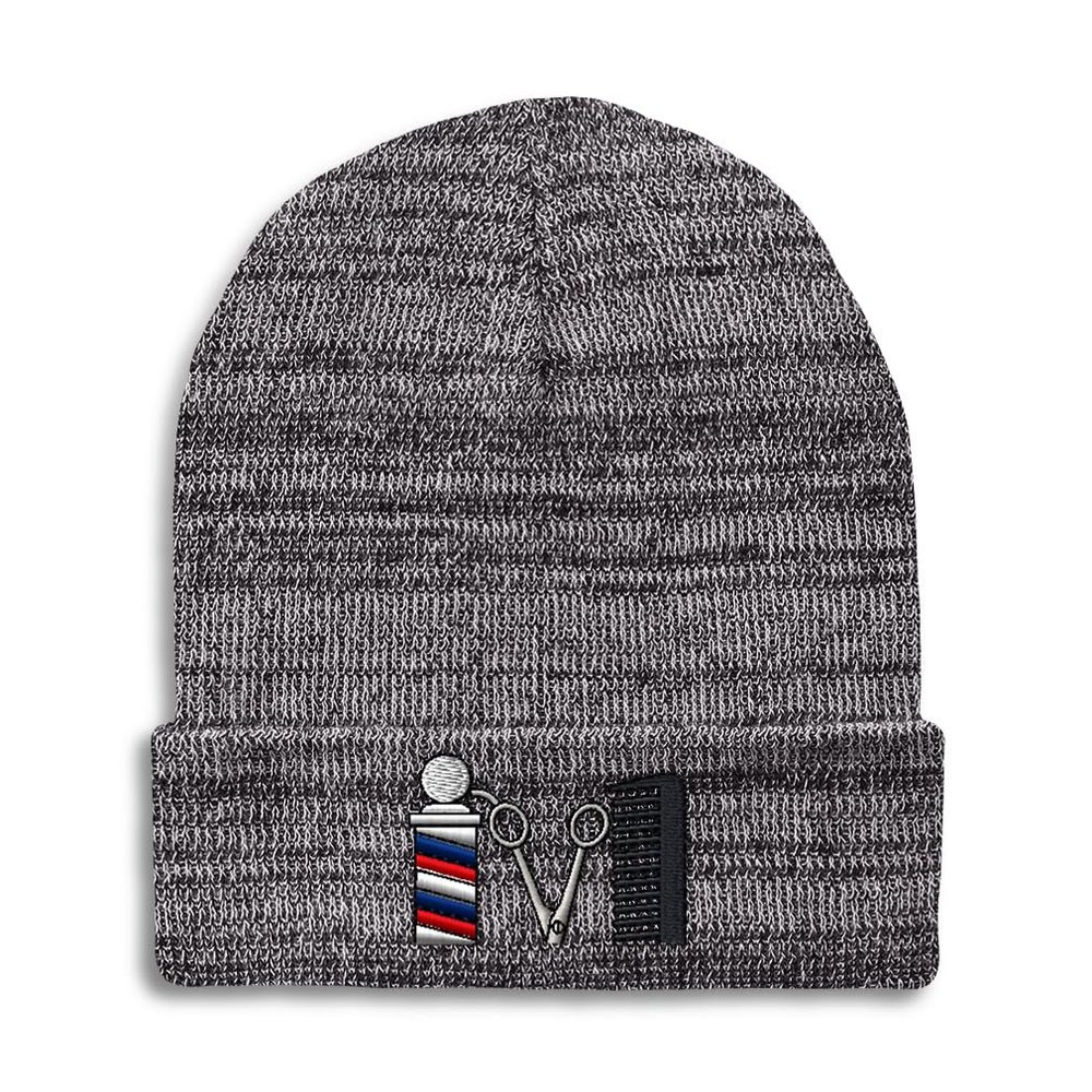 Speedy Pros Beanies for Men Barber Logo Embroidery Skull Cap Winter Hats for Women Acrylic One Size Heather Grey Design Only