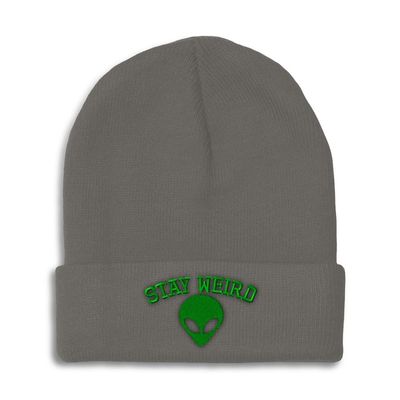 Beanies for Men Alien Stay Weird Embroidery Skull Cap Winter Hats for Women Acrylic One Size Dark Grey Design Only