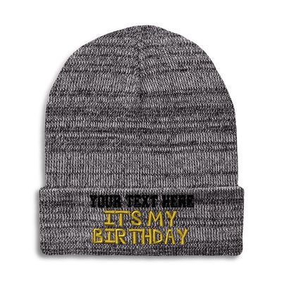 Custom Beanies for Men It's My Birthday Gold Embroidery Skull Cap Winter Hats for Women Acrylic One Size Heather Grey Personalized Text Here