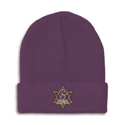 Beanies for Men Animal Control A Embroidery Skull Cap Winter Hats for Women Acrylic One Size Purple Design Only