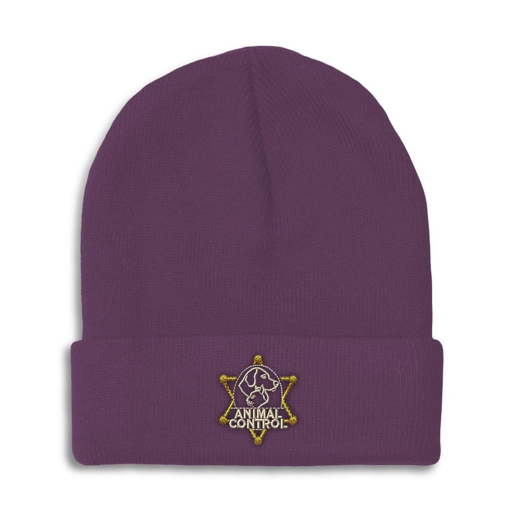 Beanies for Men Animal Control A Embroidery Skull Cap Winter Hats for Women Acrylic One Size Purple Design Only
