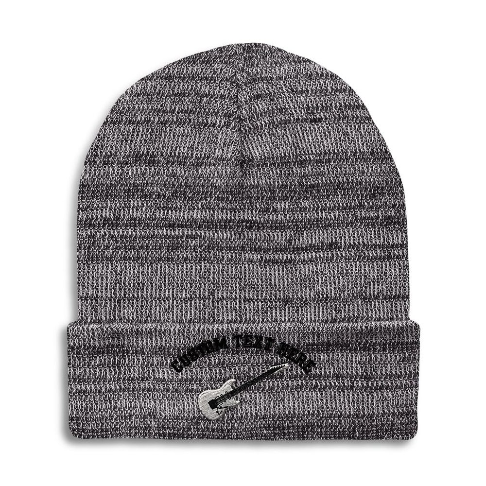 Custom Beanies for Men Electric Guitar White Embroidery Skull Cap Winter Hats for Women Acrylic One Size Heather Grey Personalized Text Here