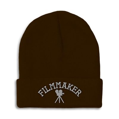 Speedy Pros Beanies for Men Filmmaker Embroidery Skull Cap Winter Hats for Women Acrylic One Size Brown Design Only