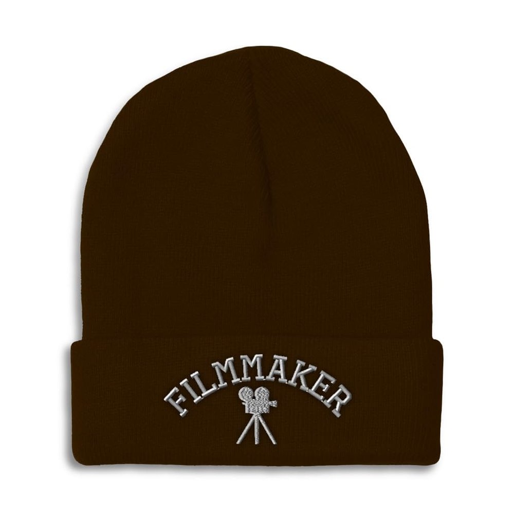 Speedy Pros Beanies for Men Filmmaker Embroidery Skull Cap Winter Hats for Women Acrylic One Size Brown Design Only