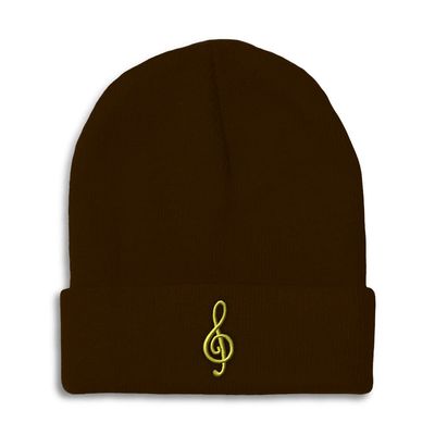 Speedy Pros Beanies for Men Treble Clef Embroidery Symbols Treble Clef Winter Hats for Women Acrylic Skull Cap 1 Size Brown Design Only