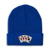 Beanies for Men Poker Cards Game Embroidery Skull Cap Winter Hats for Women Acrylic One Size Royal Blue Design Only view 1