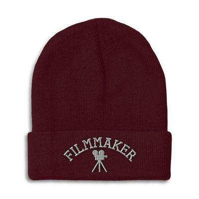 Speedy Pros Beanies for Men Filmmaker Embroidery Skull Cap Winter Hats for Women Acrylic One Size Burgundy Design Only