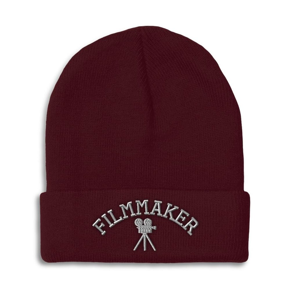 Speedy Pros Beanies for Men Filmmaker Embroidery Skull Cap Winter Hats for Women Acrylic One Size Burgundy Design Only