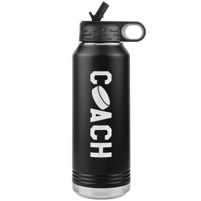 Hockey Coach Water Bottle - 32oz Insulated Flip Top Straw - Black