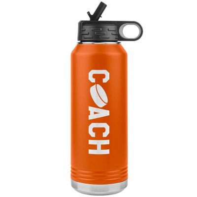 Hockey Coach Water Bottle - 32oz Insulated Flip Top Straw - Orange