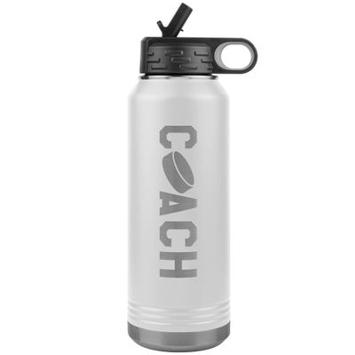 JFWcreations Hockey Coach Water Bottle - 32oz Insulated Engraved Stainless Steel Flip Top with Straw Hockey Coach Gift White