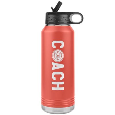 JFWcreations Weightlifting Coach Water Bottle - 32oz Insulated Engraved Stainless Steel Flip Top with Straw Lifting Coach Gift Coral