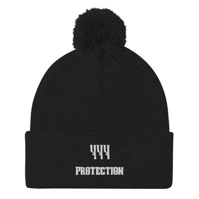 444 Protection Pom-Pom Beanie Angel Number Black
