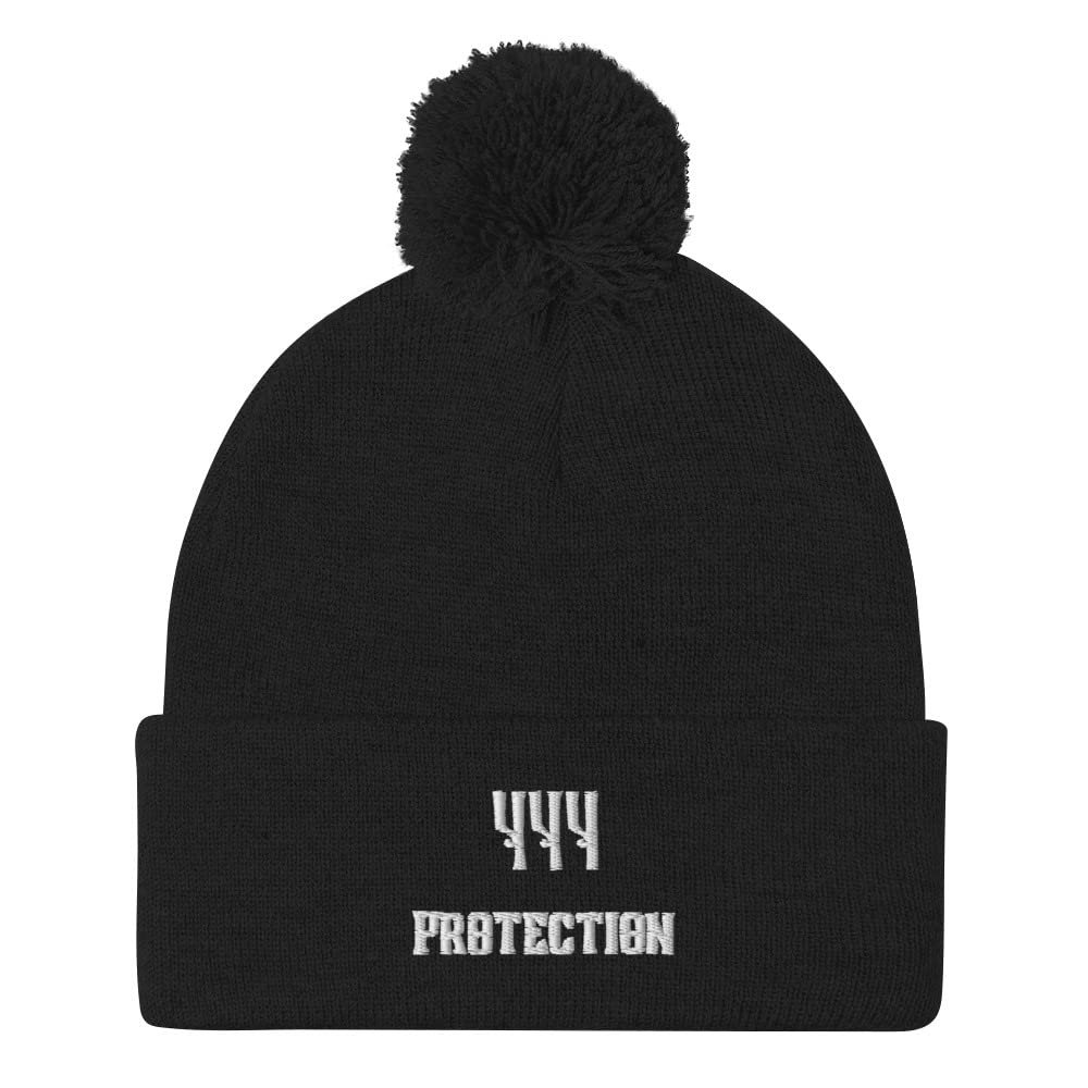 444 Protection Pom-Pom Beanie Angel Number Black