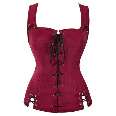 Grebrafan Renaissance Pirate Vest Women Medieval Steampunk Viking Costume (US(14-16) 3XL, Wine Red)