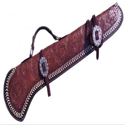 SHOWMEN CRAFT Floral tooled gun scabbard with engraved silver buckles (34")