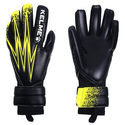 KELME Soccer Goalkeeper Gloves, Professional Goalie Glove, Unisex, Super Grip Latex, Finger Protection (Black/Yellow, 10)