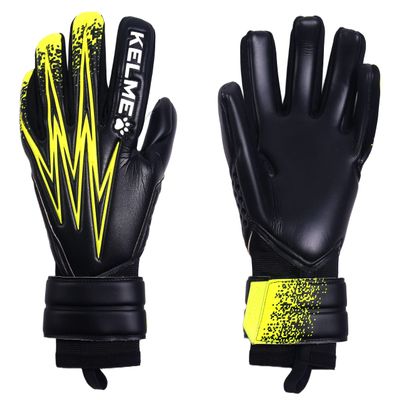 KELME Soccer Goalkeeper Gloves, Professional Goalie Glove, Unisex, Super Grip Latex, Finger Protection (Black/Yellow, 11)