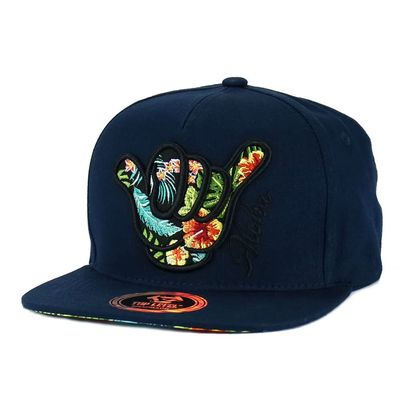 Aloha Hawaii Hat Hawaiian Flower Embroidered Snapback Flat Bill Baseball Cap (Navy Blue - Aloha 1)