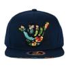 Aloha Hawaii Hat Hawaiian Flower Embroidered Snapback Flat Bill Baseball Cap (Navy Blue - Aloha 1) view 2