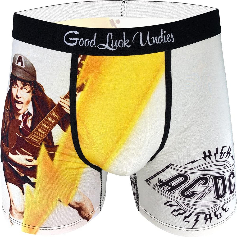 Good Luck Undies Men's AC/DC, High Voltage Boxer Brief Underwear, Large