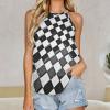 Futuristic Black and White Checkerboard Women's Crew Neck Sleeveless Vest Summer Tank Tops Casual Beach Yoga Tops S view 2