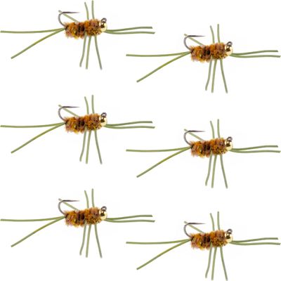 The Fly Fishing Place Tungsten Bead Jigged Pat's Rubber Legs Nymph Fly Fishing Flies - Coffee and Tan with Olive Legs - Trout and Bass Wet Fly Pattern - 6 Flies Hook Size 10