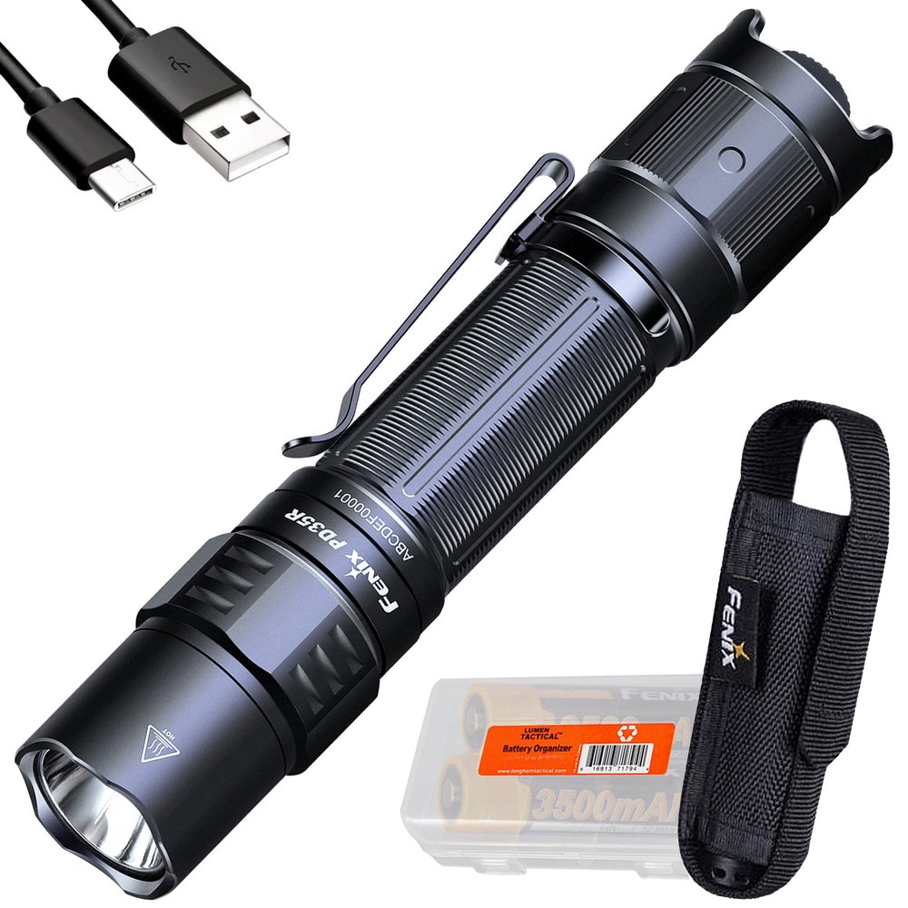 Fenix PD35R USB-C Rechargeable Tactical Flashlight,1700 Lumen with 2X Batteries and LumenTac Case