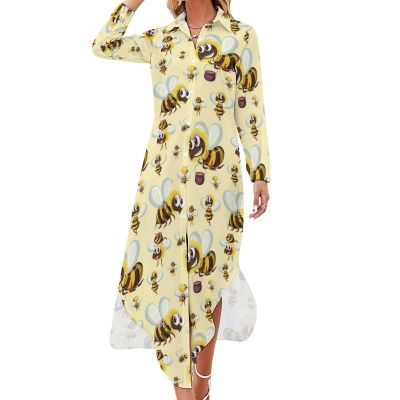 Bumble Bee Shirt Dress Long Sleeve Button Down Dress Casual Loose Maxi Dresses for Women L