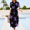 Lupus Awareness Butterfly Shirt Dress Long Sleeve Button Down Dress Casual Loose Maxi Dresses for Women 5XL view 3