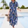 Chihuahua Sunglasses Summer Dog Shirt Dress Long Sleeve Button Down Dress Casual Loose Maxi Dresses for Women 4XL view 3