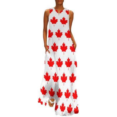 Canada Flag Maple Women's Ankle-Length Dress Slim Fit Sleeveless Maxi Dresses for Summer Casual 3XL