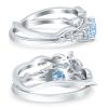 OMRANII Simulated Aquamarine CZ Size-5 Two Piece Vintage Style Art Deco Wedding Engagement Bridal Set Ring Band Pear Round CZ 925 Sterling Silver view 2