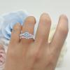 OMRANII Simulated Aquamarine CZ Size-5 Two Piece Vintage Style Art Deco Wedding Engagement Bridal Set Ring Band Pear Round CZ 925 Sterling Silver view 4