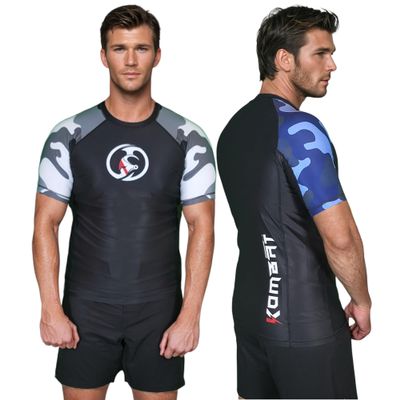 KOMBAT USA Short Sleeve Rash Guard KC Ocean & Snow | MMA, BJJ Comprasion Short Sleeve | Jiu Jitsu, Mens BJJ, No GI (US, Alpha, Large, Regular, Regular, Blue)