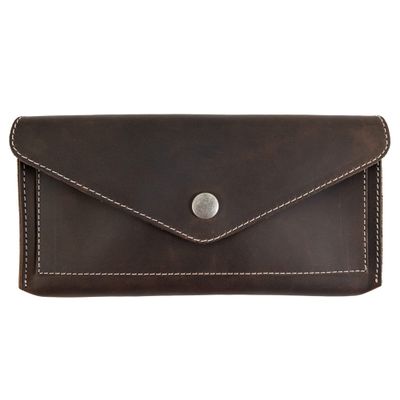 Hide & Drink, Full Grain Leather Large Female Wallet, Travel Organizer for Women, Vintage Money and Card Holder, Handmade, Bourbon Brown/White Stitching