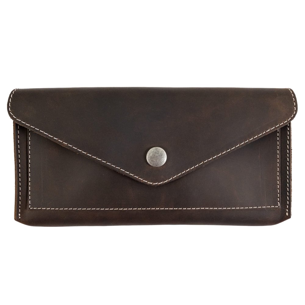 Hide & Drink, Full Grain Leather Large Female Wallet, Travel Organizer for Women, Vintage Money and Card Holder, Handmade, Bourbon Brown/White Stitching