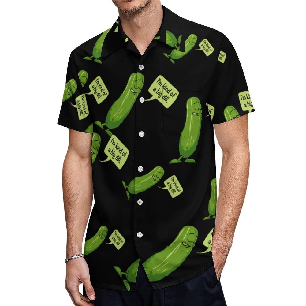 Big Dill Pickle Men's Shirts Short Sleeve Button Down Casual Blouse Tee Top with Pocket L