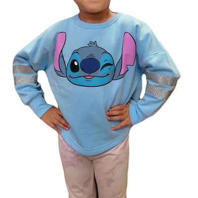 Disney Stitch Aloha Youth Girl's Long Sleeve Sweatshirt, Light Blue (as1, alpha, x_s, Light Blue)