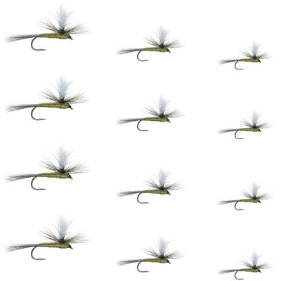 The Fly Fishing Place Parachute Blue Winged Olive BWO Assortment Trout Dry Fly Fishing Flies - Set of 12 Flies Size 14, 16, 18, 20 - One Dozen