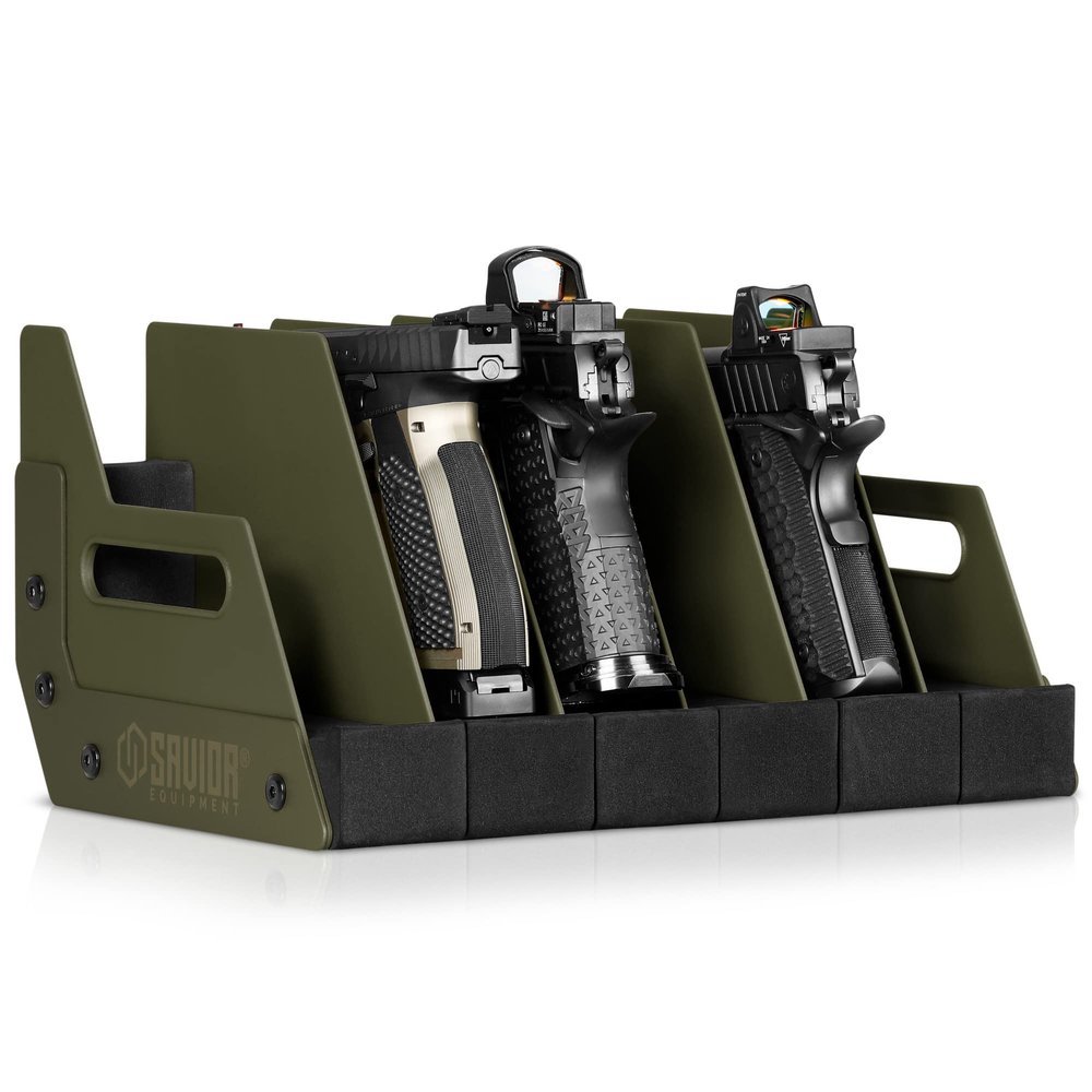Savior Equipment Gun Pistol Revolver Firearm Handgun Rack Stand, Fit 6 of Most Long-Barreled Pistols, Cushioned Foam to Protect, Gun Safe Cabinet Storage Organizer Accessories