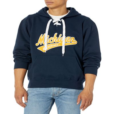 Michigan Wolverines NCAA Officially Licensed Lace Up Hooded Sweatshirt Applique, Large