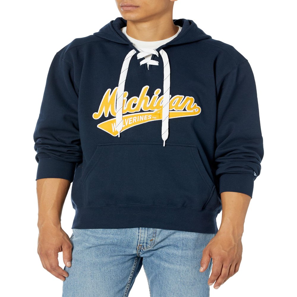 Michigan Wolverines NCAA Officially Licensed Lace Up Hooded Sweatshirt Applique, Large