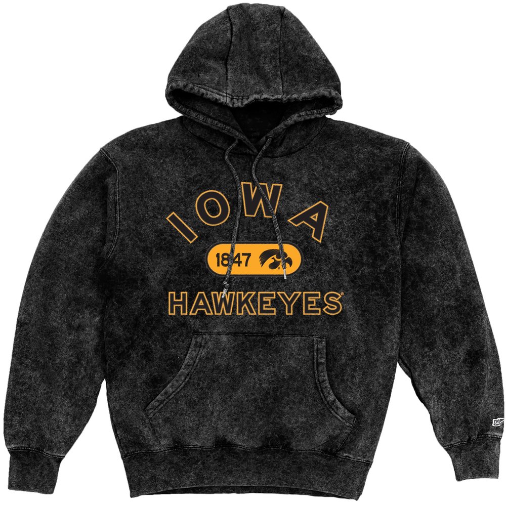 Iowa Hawkeyes NCAA Officially Licensed Mineral Wash Hooded Sweatshirt Applique, Large