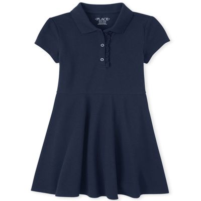The Children's Place,Short Sleeve Ruffle Polo Dress,Tidal,Small (5/6)