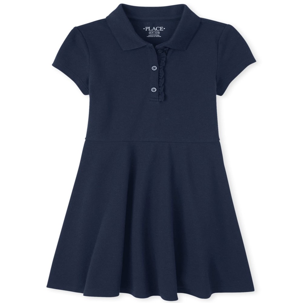 The Children's Place,Short Sleeve Ruffle Polo Dress,Tidal,Small (5/6)
