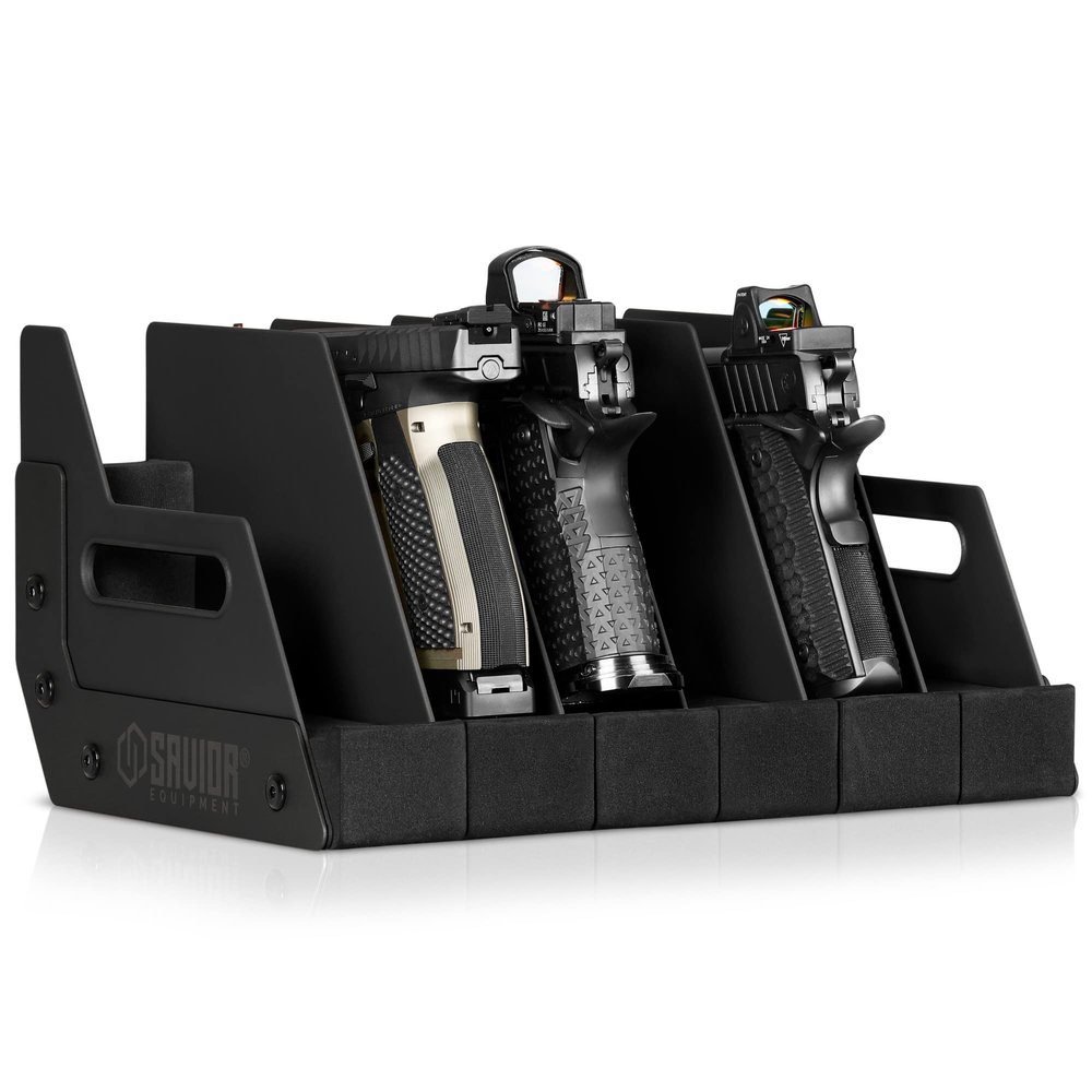Savior Equipment Gun Pistol Revolver Firearm Handgun Rack Stand, Fit 6 of Most Long-Barreled Pistols, Cushioned Foam to Protect, Gun Safe Cabinet Storage Organizer Accessories