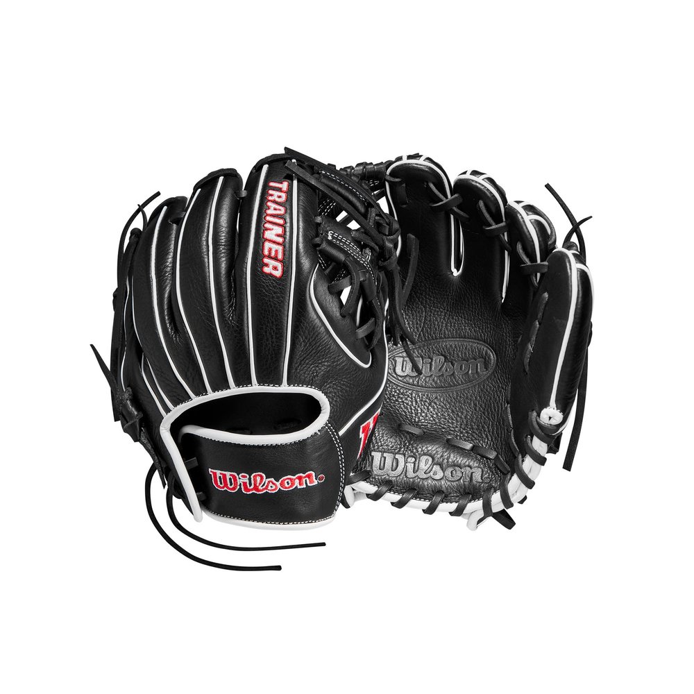 Wilson 27.5 Infield Pancake Training Baseball Glove - Right Hand Throw, Black/Red