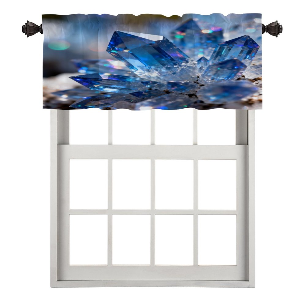 BaoNews Blue Abstract Beautiful Kitchen Valances for Windows,Ice Blue Art Geode Blackout Valances Curtains Multilayer Polyester Drapes for Kitchen Bedroom 1 Pack 52X18 Inches